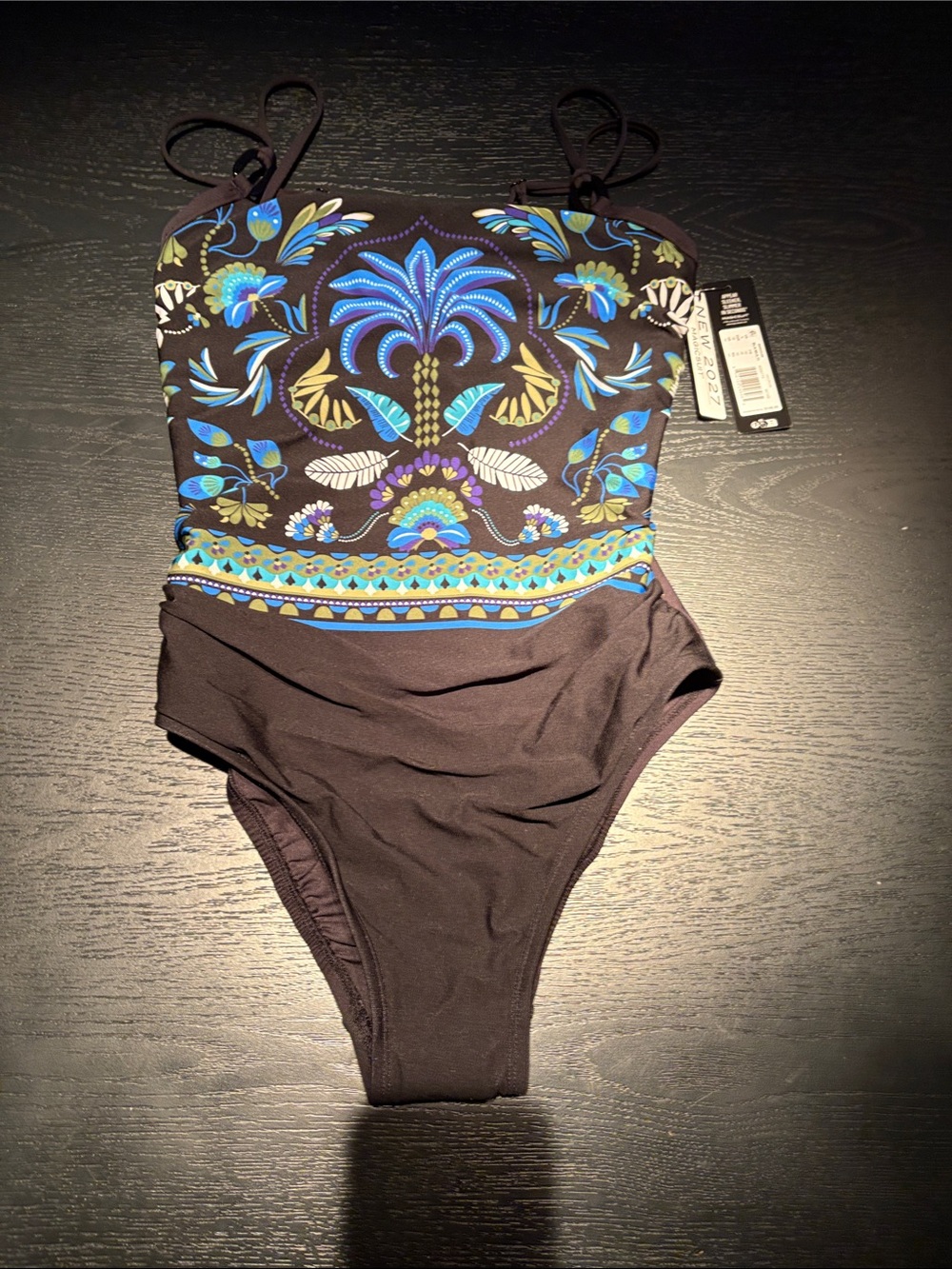 Magicsuit Black One-Piece Swimsuit with Blue and Teal Floral Pattern size 8